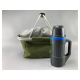 Green Insulated Picnic Basket and Thermos Set