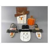 Painted Wood Snowman and Pumpkin Decor Set