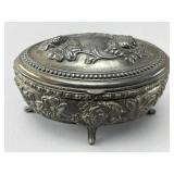 Oval Silver-Tone Footed Trinket Box