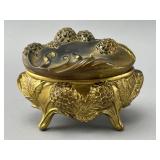 Gilded Metal Ornamental Box with Floral Design