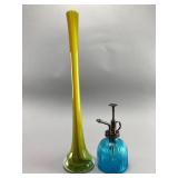 Green Glass Vase and Blue Glass Plant Mister