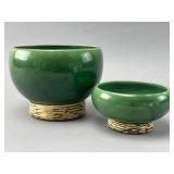 Green Ceramic Bowls with Embossed Bases