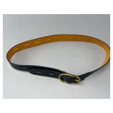 Black Leather Belt With Brass-Tone Buckle