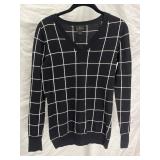 Worthington Black V-Neck Sweater With Windowpane P