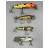 Vintage 1930s-50s Pflueger Fishing Lures, 4 pcs
