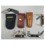 4 Knives w/Cases incl Guidesman & Parker Cut Co