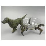 Glass Bowl w/ Deer Stand & Dog Statue
