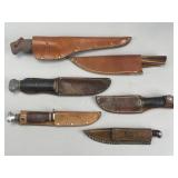 6 Knives with Leather Sheaths