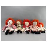 Set of 5 Vintage Raggedy Ann Dolls, 9ï¿½21'