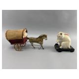 Vintage Wagon Toy & Rabbit on Wheels Set