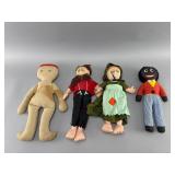 Group of four vintage cloth dolls, including