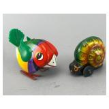 Vintage Tin Wind-Up Toys: Bird & Snail