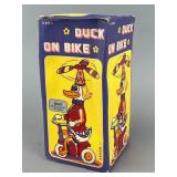 Vintage Wind-Up Duck on Bike Toy w/Box