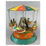Vintage Tin Wind-Up Carousel Toy, 6.5' Tall