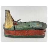 Antique Cast Iron Indian and Frog Bank, 9 in.