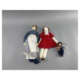Handcrafted Cloth Doll Trio ï¿½ 17ï¿½, 15ï¿½ & 6ï¿½