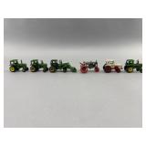 6 Die-Cast Farm Toy Tractors, John Deere, Case