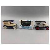 3 Die-Cast Vintage Vehicle Banks, 1 Boxed