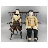 Antique China Dolls, 17' & 19.5' Cloth Bodies