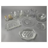 Clear Pressed Glass Serving Pieces Assortment