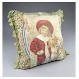 Edwardian 'We Go Halves' Child w Pony Litho Pillow