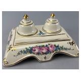 Porcelain Inkwell Floral Decoration, 8 inches long