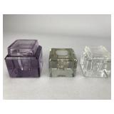 Set of Three Square Glass Inkwells