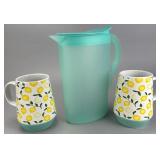Tupperware Pitcher with Two Lemon Mugs