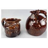 Rockingham Pottery Pitchers, Dog & Fox Handles