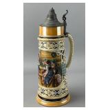 JWR German Ceramic Beer Stein with Pewter Lid