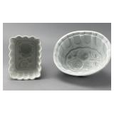 Pair of White Ceramic Food Molds With Rose Motifs
