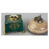Limoges Teal Ceramic Inkwell