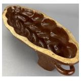 Brown Ceramic Footed Bowl, Approx 13 inches long