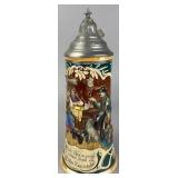 German Ceramic Beer Stein with Pewter Lid