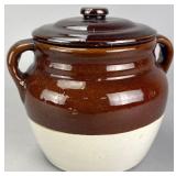 Brown-Glazed Ceramic Storage Jar with Lid