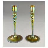PR Steuben Gold Aurene #686 Twist Candlesticks 10'