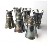 6 Silverplated Figural Hunt Stirup Cups with Foxes