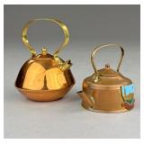 2 Miniature Copper and Brass English Kettles