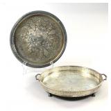 2 Round Silverplated Trays with Pierced Galleries