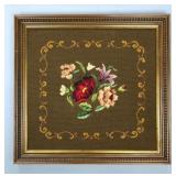 Framed Needlepoint Floral Artwork, 23' x 24'