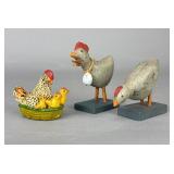 3 Folk Art Chicken Figurines