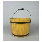 Yellow Wooden Firkin Style Bucket with Metal Bands