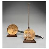 2 Antique Copper Skimming Ladles w Iron Handles