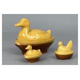 Glazed Ceramic Duck & Chicken on Nests Dishes
