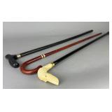 3 Walking Canes Including Dog-Handled Cane
