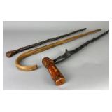 3 Wood Rustic Folk Art Walking Canes
