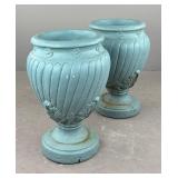 Pair of Painted Concrete Garden Urns