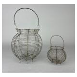 Two Rustic Wire Twisted Handle Egg Baskets