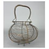 Rustic Wire Egg Basket Coil Wrapped Handle
