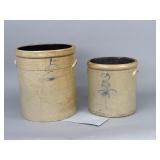 2 Salt-Glazed Stoneware Crocks 3 and 5 Gallon
